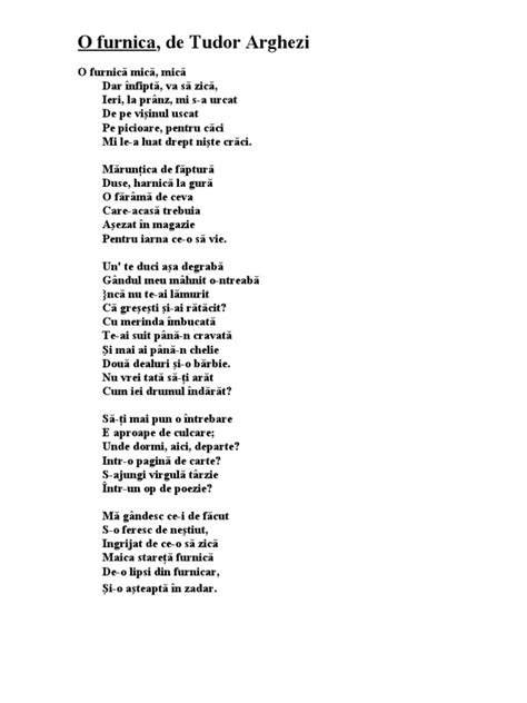 tudor arghezi o furnica poem.